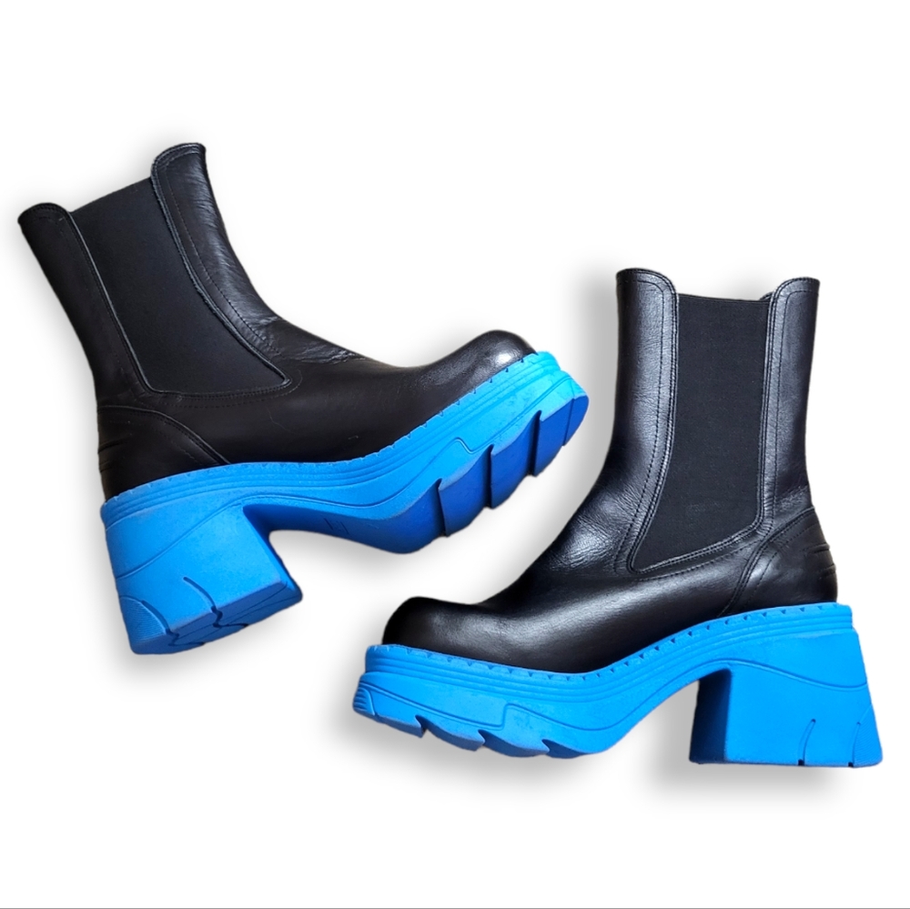 TOPSHOP Haiti Chunky Heel Platform Chelsea Boots in Black and Blue 7 - Picture 4 of 9